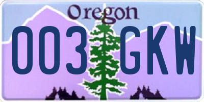 OR license plate 003GKW