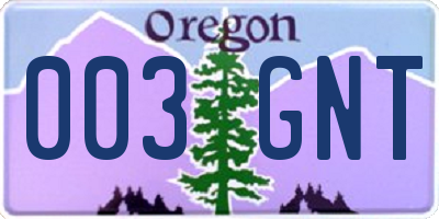 OR license plate 003GNT