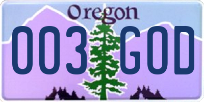 OR license plate 003GOD
