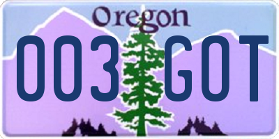 OR license plate 003GOT