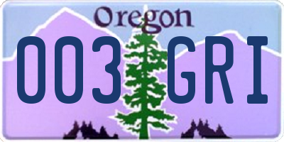 OR license plate 003GRI