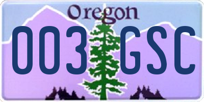 OR license plate 003GSC