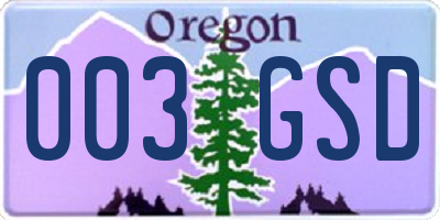 OR license plate 003GSD