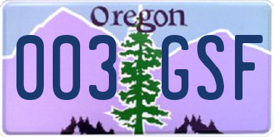 OR license plate 003GSF
