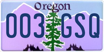 OR license plate 003GSQ