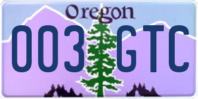 OR license plate 003GTC