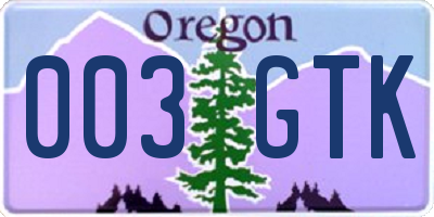 OR license plate 003GTK