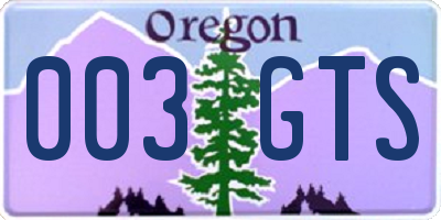 OR license plate 003GTS