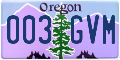 OR license plate 003GVM