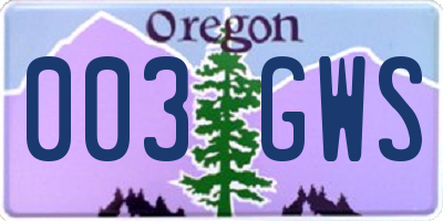 OR license plate 003GWS