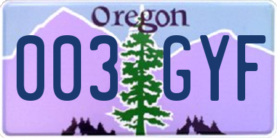 OR license plate 003GYF