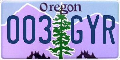 OR license plate 003GYR