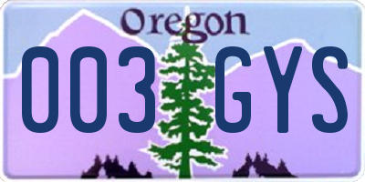 OR license plate 003GYS