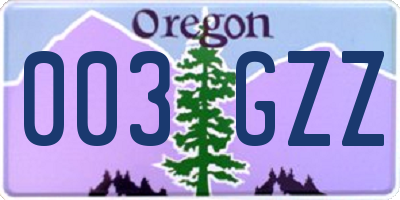 OR license plate 003GZZ