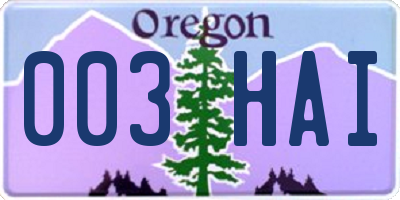 OR license plate 003HAI