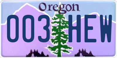 OR license plate 003HEW