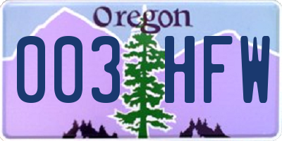 OR license plate 003HFW