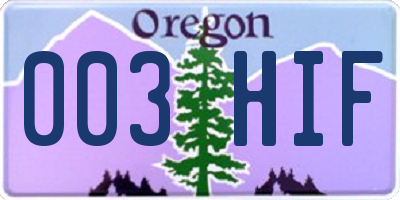 OR license plate 003HIF