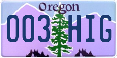 OR license plate 003HIG