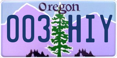 OR license plate 003HIY