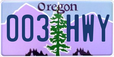 OR license plate 003HWY