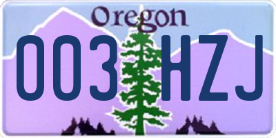 OR license plate 003HZJ