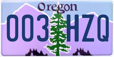 OR license plate 003HZQ