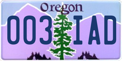 OR license plate 003IAD