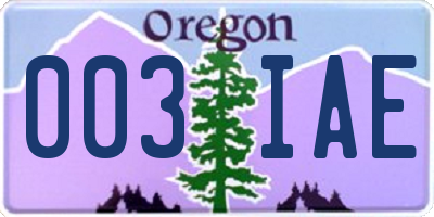 OR license plate 003IAE