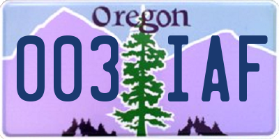 OR license plate 003IAF