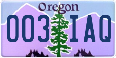 OR license plate 003IAQ