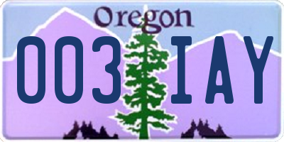 OR license plate 003IAY