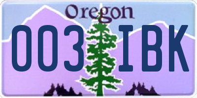 OR license plate 003IBK
