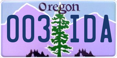 OR license plate 003IDA