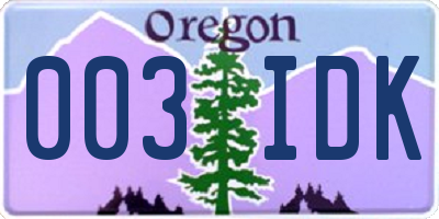 OR license plate 003IDK
