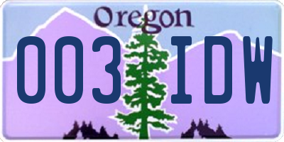 OR license plate 003IDW