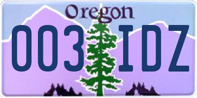 OR license plate 003IDZ