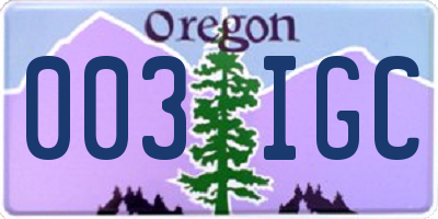OR license plate 003IGC