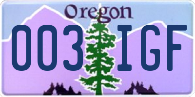 OR license plate 003IGF