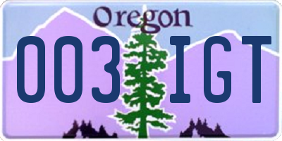 OR license plate 003IGT