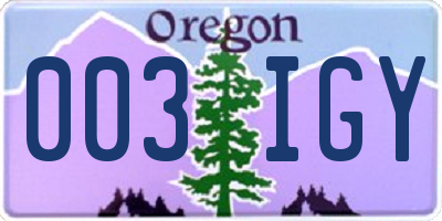 OR license plate 003IGY