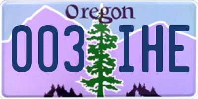 OR license plate 003IHE