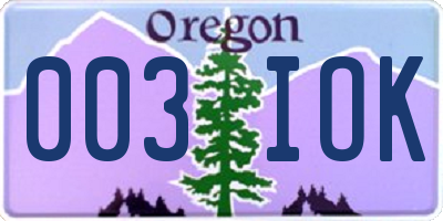 OR license plate 003IOK