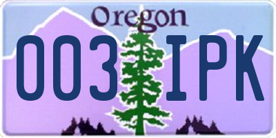 OR license plate 003IPK