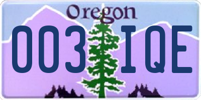 OR license plate 003IQE