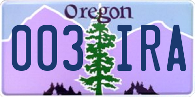OR license plate 003IRA