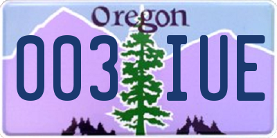 OR license plate 003IUE