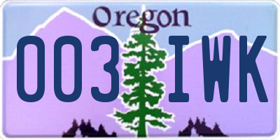 OR license plate 003IWK