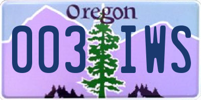 OR license plate 003IWS