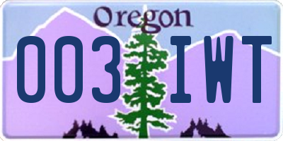 OR license plate 003IWT